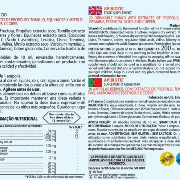 Apibiotic Ampollas Bebibles, Caja 20